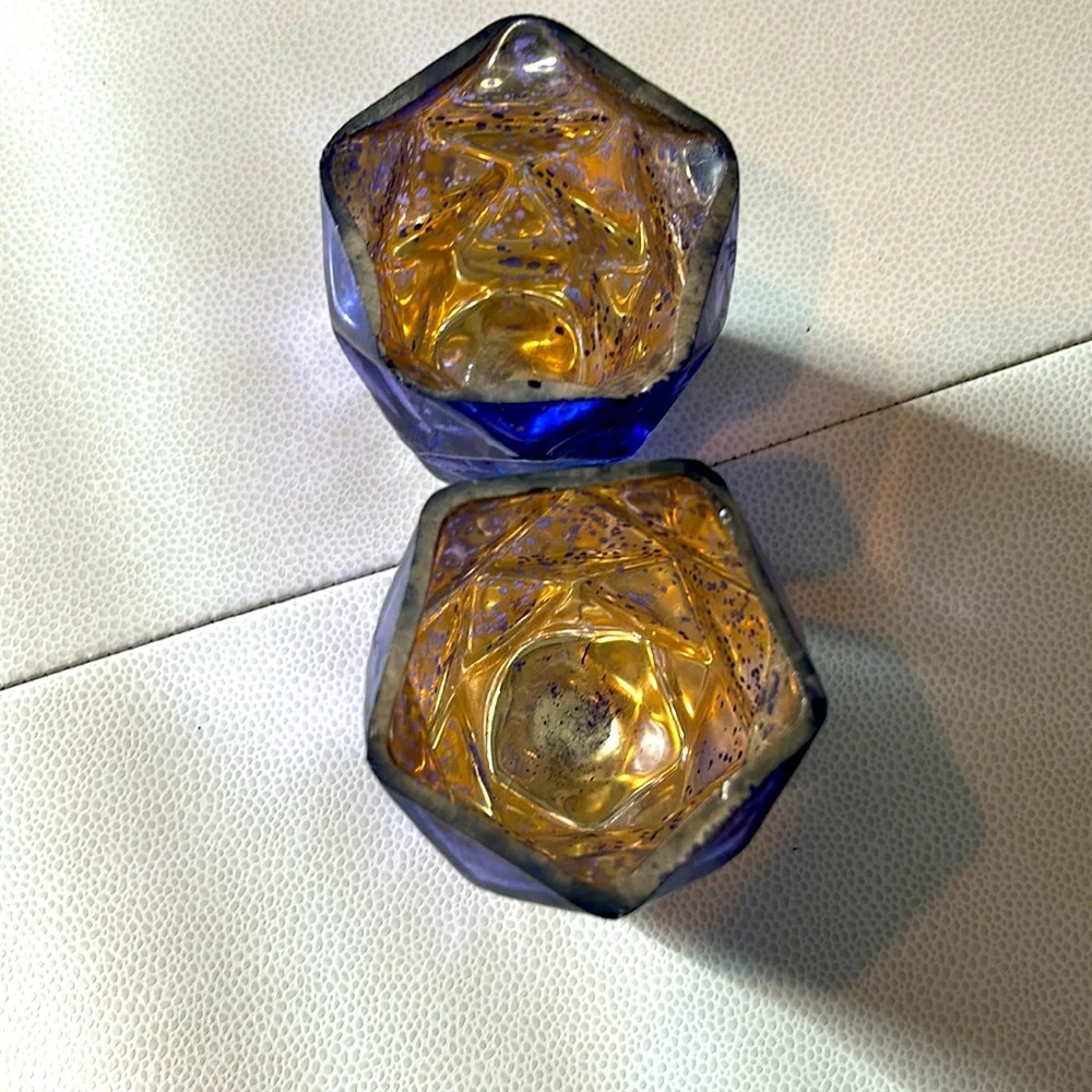 Mercury Glass Votive/Tea-light Candle Holders/2 Purple Gold Glam Decor